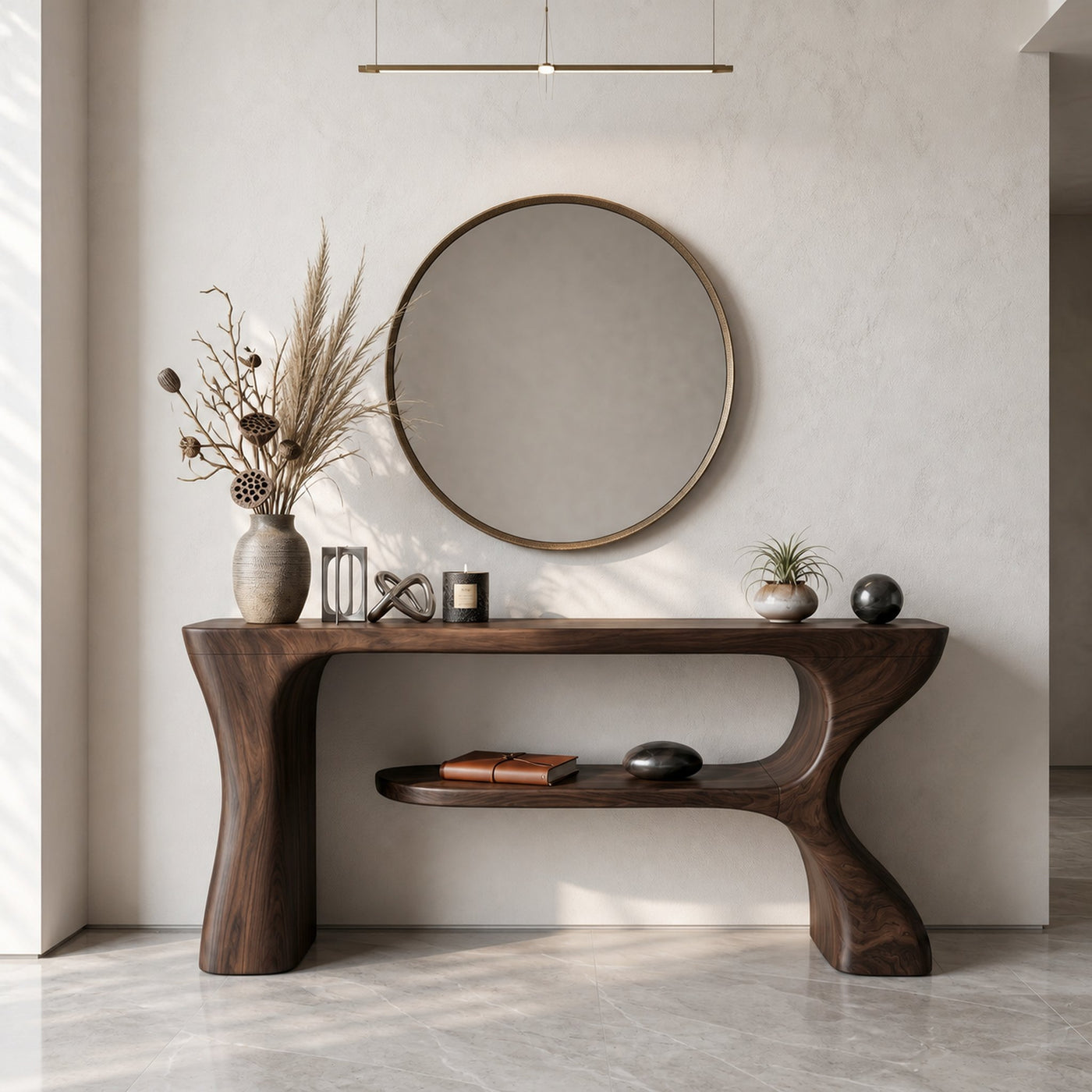 Organic Console Table With Sculptural Curved Form For Entryway - product view 7