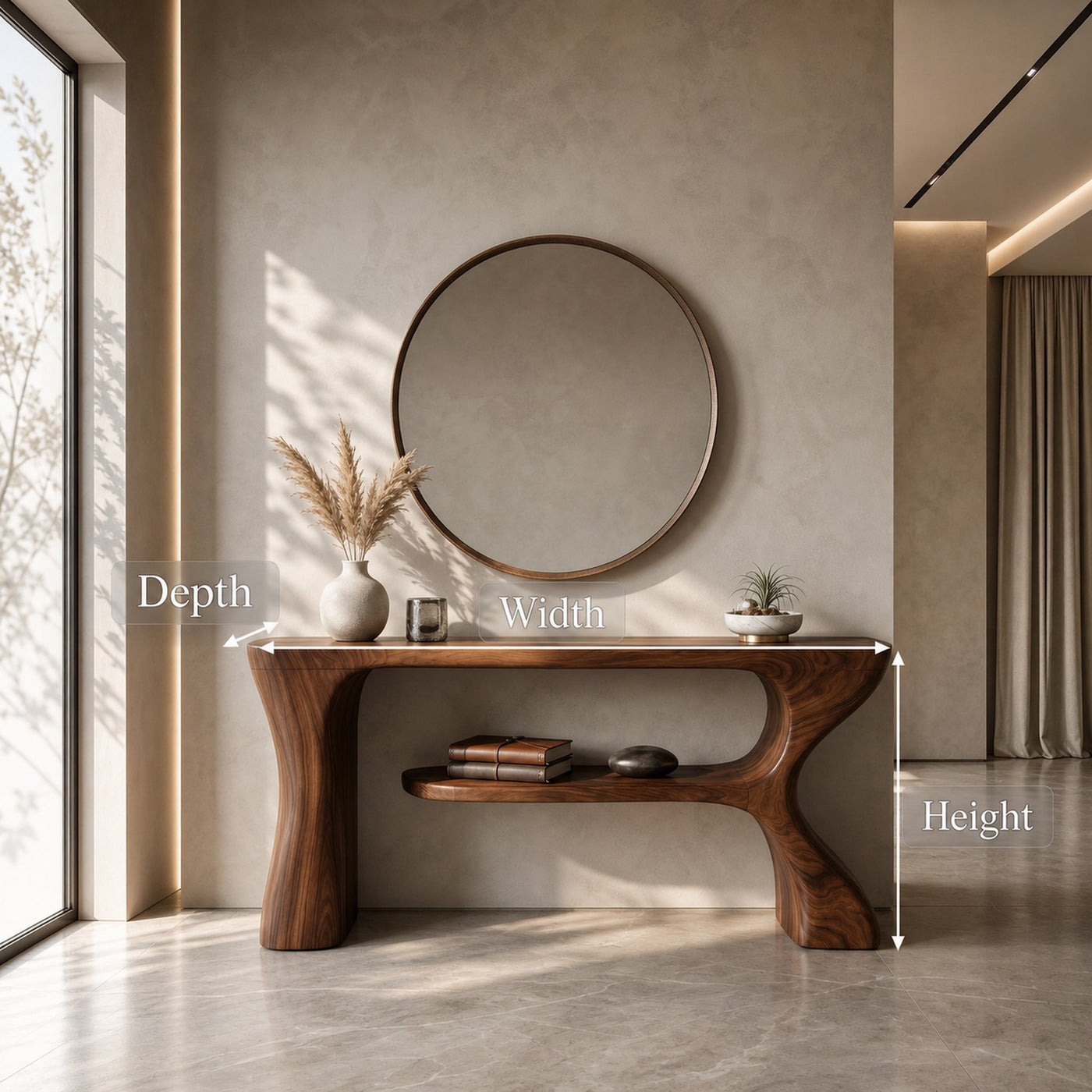 Organic Console Table With Sculptural Curved Form For Entryway - product view 8