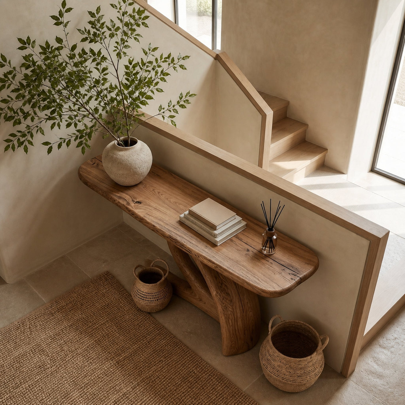 Organic Console Table With Sculptural Curved Wood Base For Entryway And Living Room - product view 2