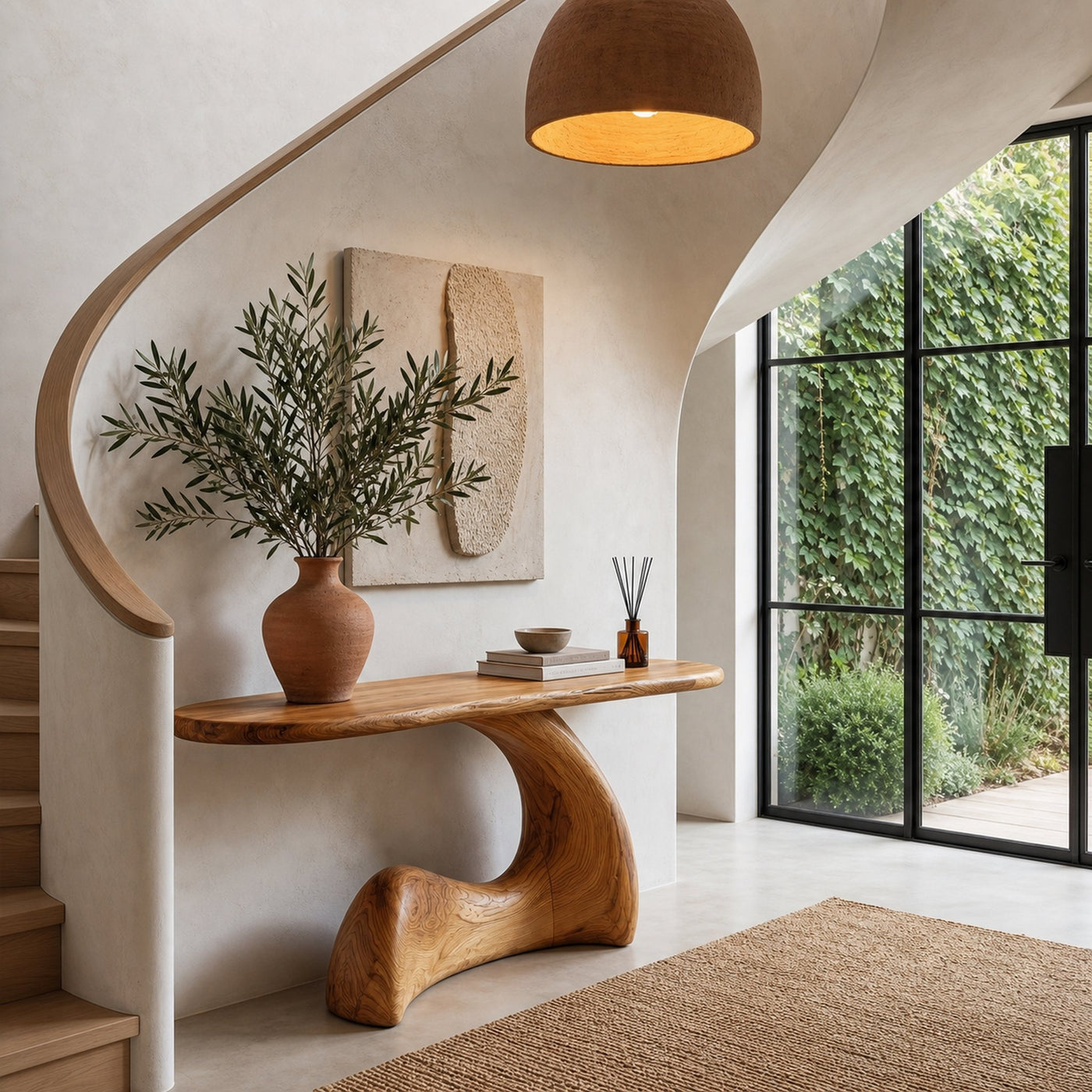 Organic Console Table With Sculptural Curved Wood Base For Entryway And Living Room - product view 6