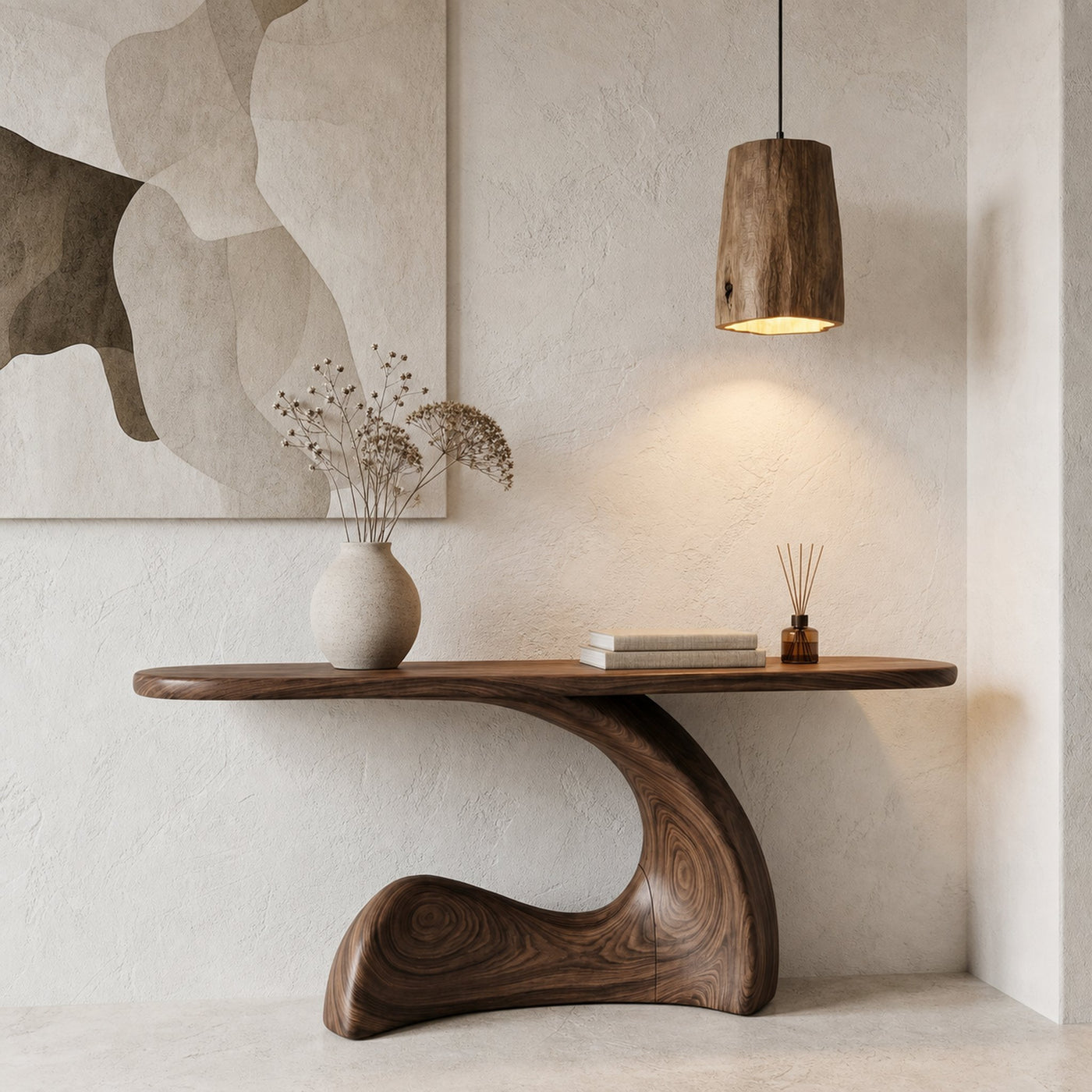 Organic Console Table With Sculptural Curved Wood Base For Entryway And Living Room - product view 7