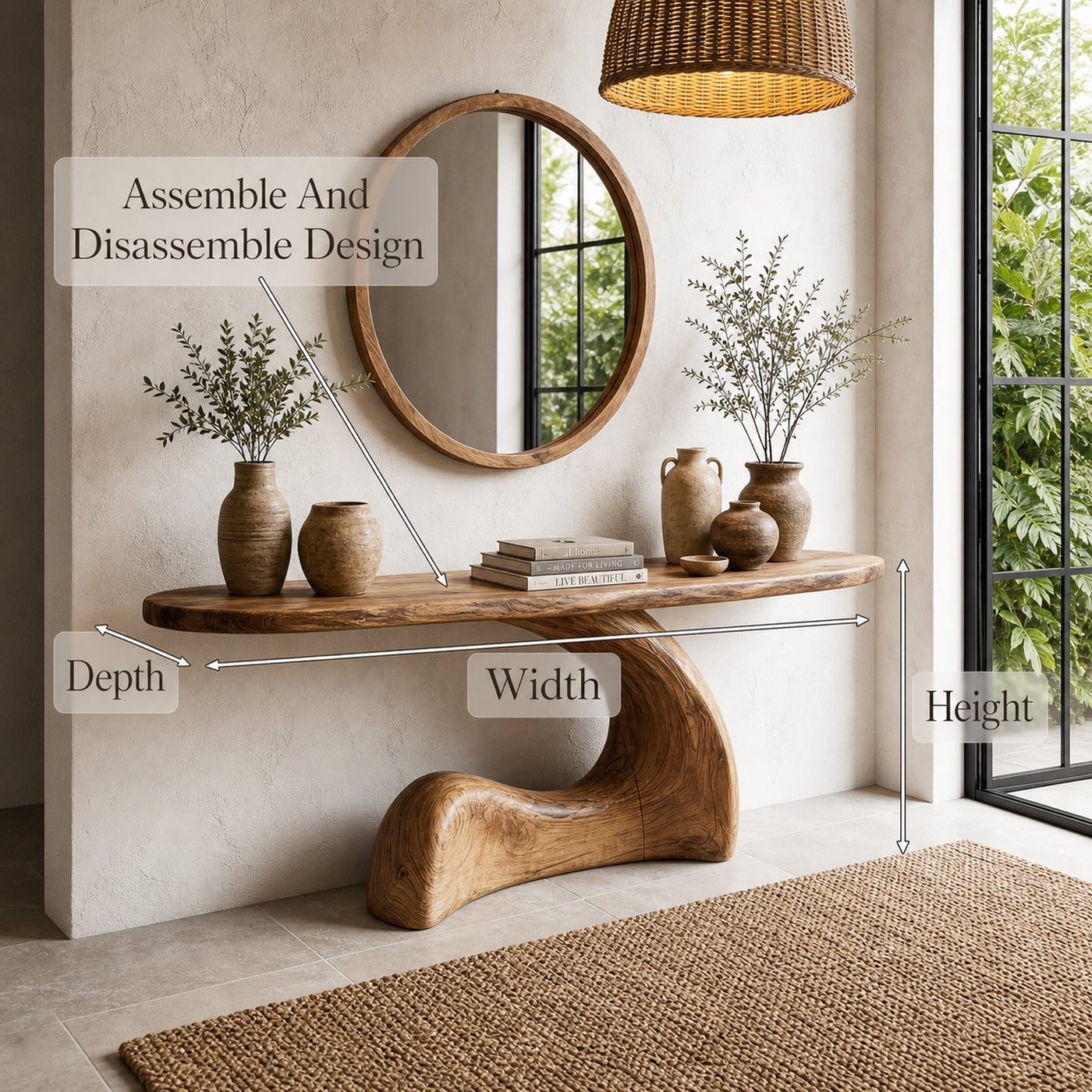 Organic Console Table With Sculptural Curved Wood Base For Entryway And Living Room - product view 8