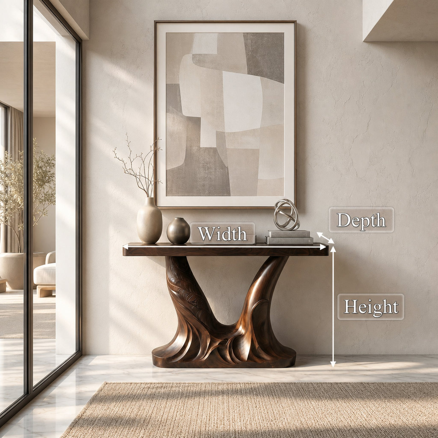 Organic Console Table With Sculptural Double Pedestal Base For Entryway - product view 8