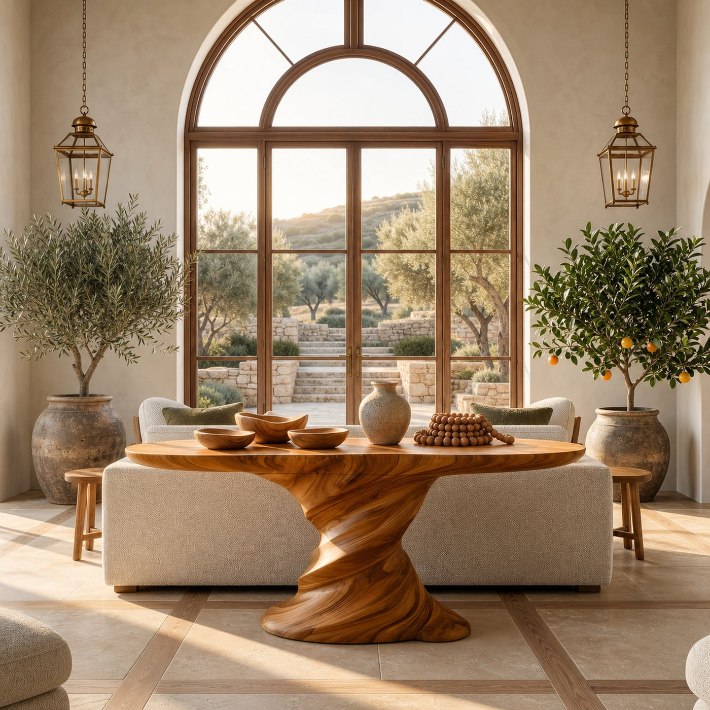 Organic Console Table With Sculptural Helix Base For Entryway - product view 6