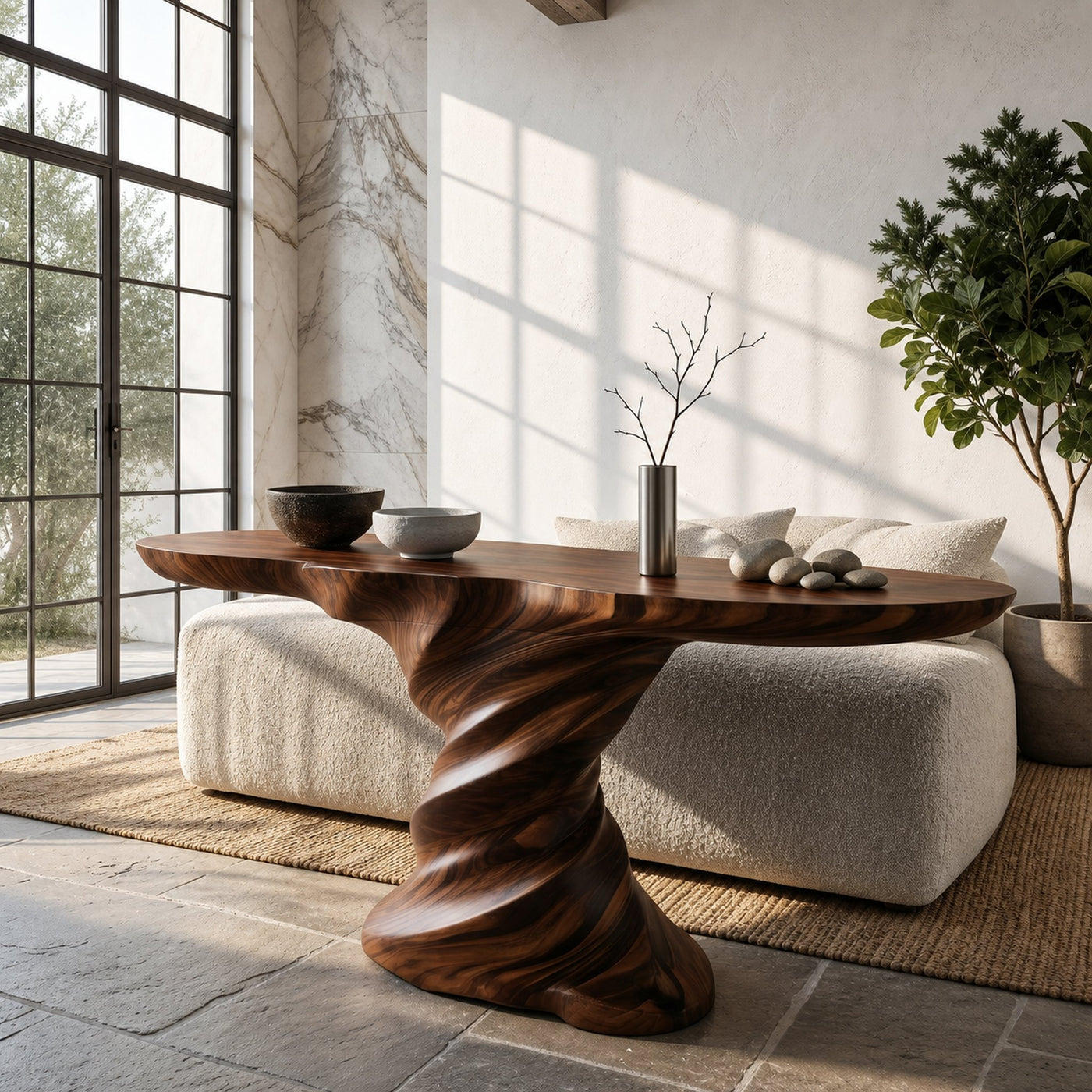 Organic Console Table With Sculptural Helix Base For Entryway - product view 7