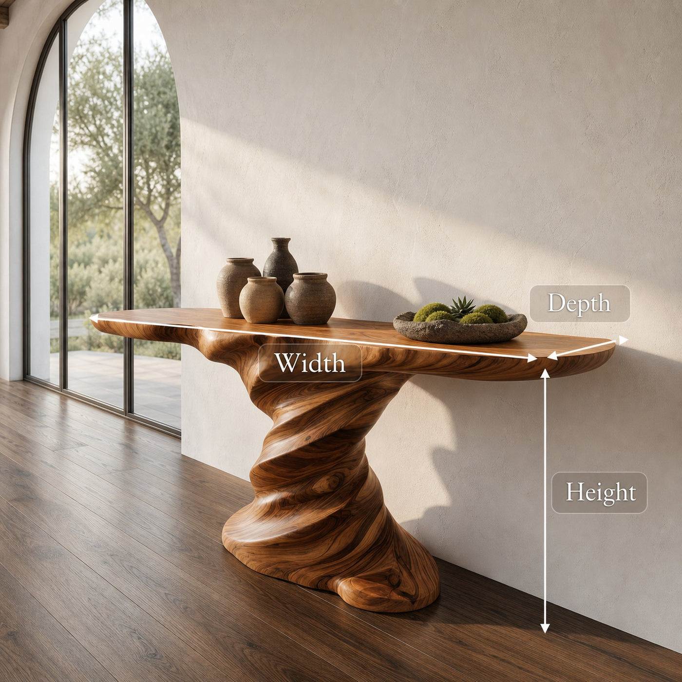 Organic Console Table With Sculptural Helix Base For Entryway - product view 8