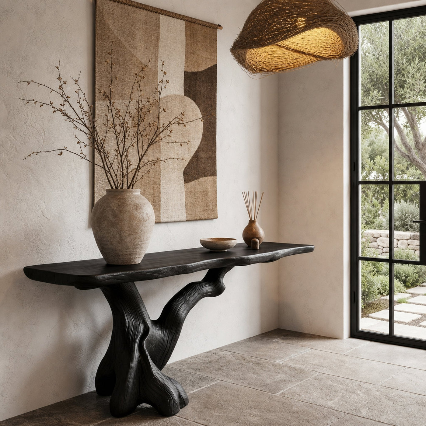 Organic Console Table With Sculptural Open Ring Wood Base For Entryway And Living Room - product view 4