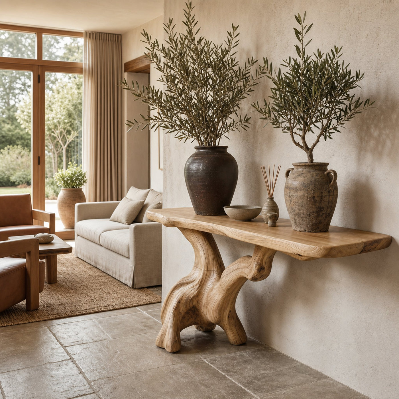 Organic Console Table With Sculptural Open Ring Wood Base For Entryway And Living Room - product view 5