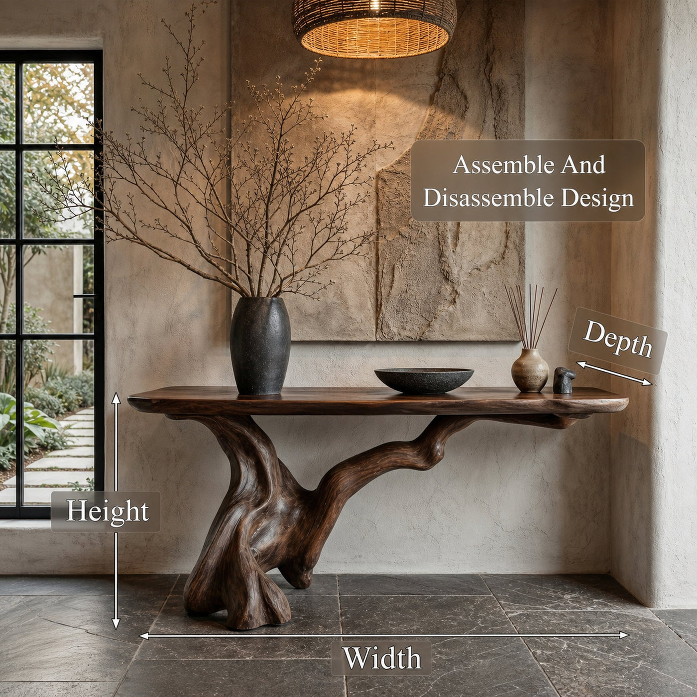 Organic Console Table With Sculptural Open Ring Wood Base For Entryway And Living Room - product view 8