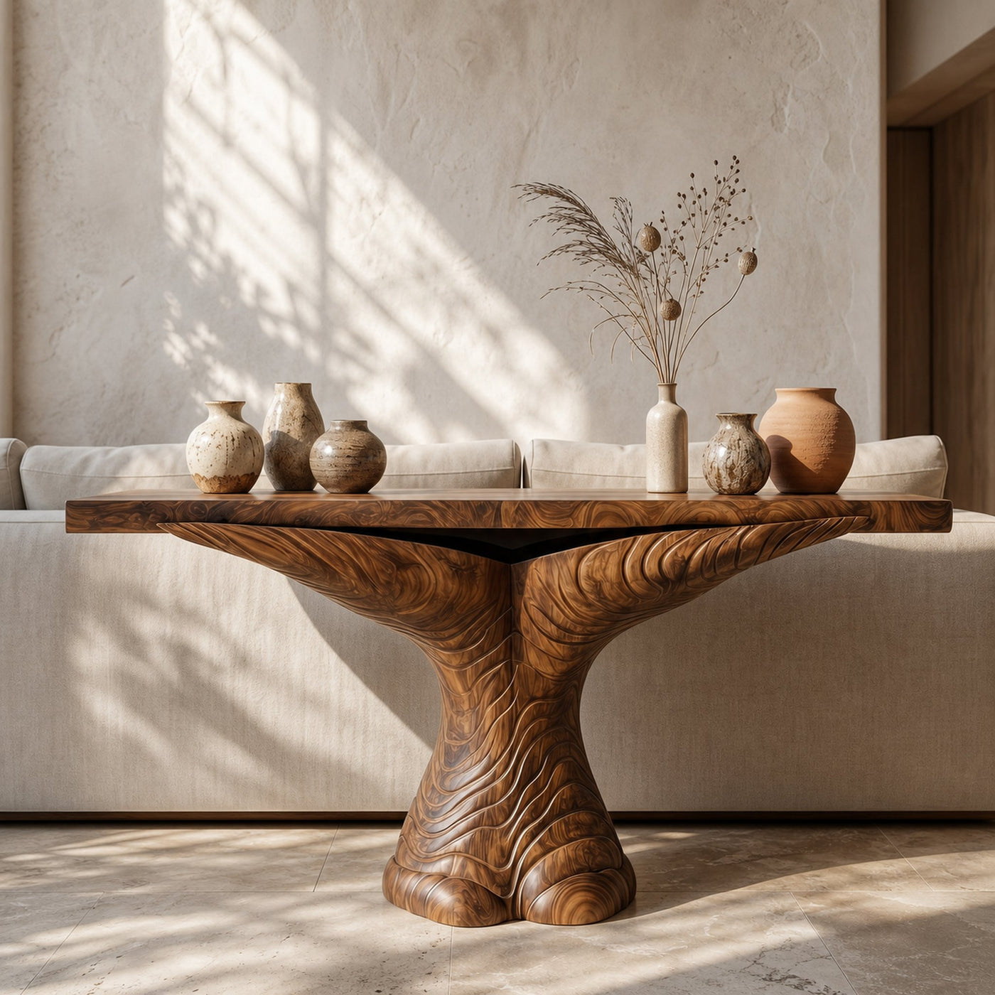 Organic Console Table With Sculptural Ribbon Form For Entryway