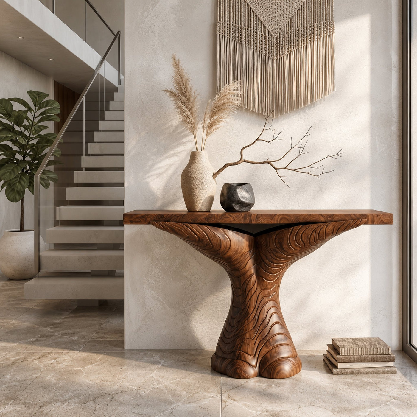Organic Console Table With Sculptural Ribbon Form For Entryway - product view 6