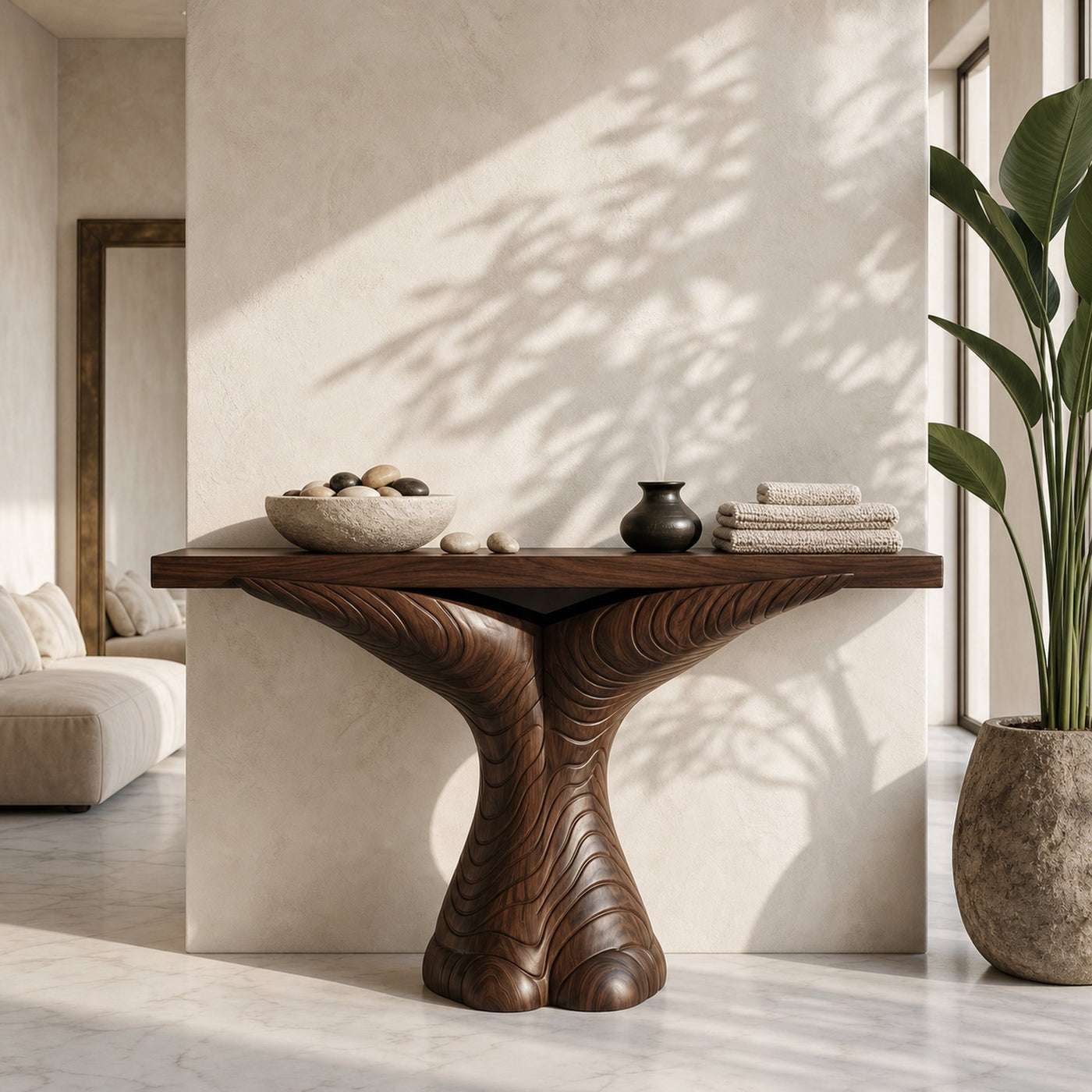 Organic Console Table With Sculptural Ribbon Form For Entryway - product view 7