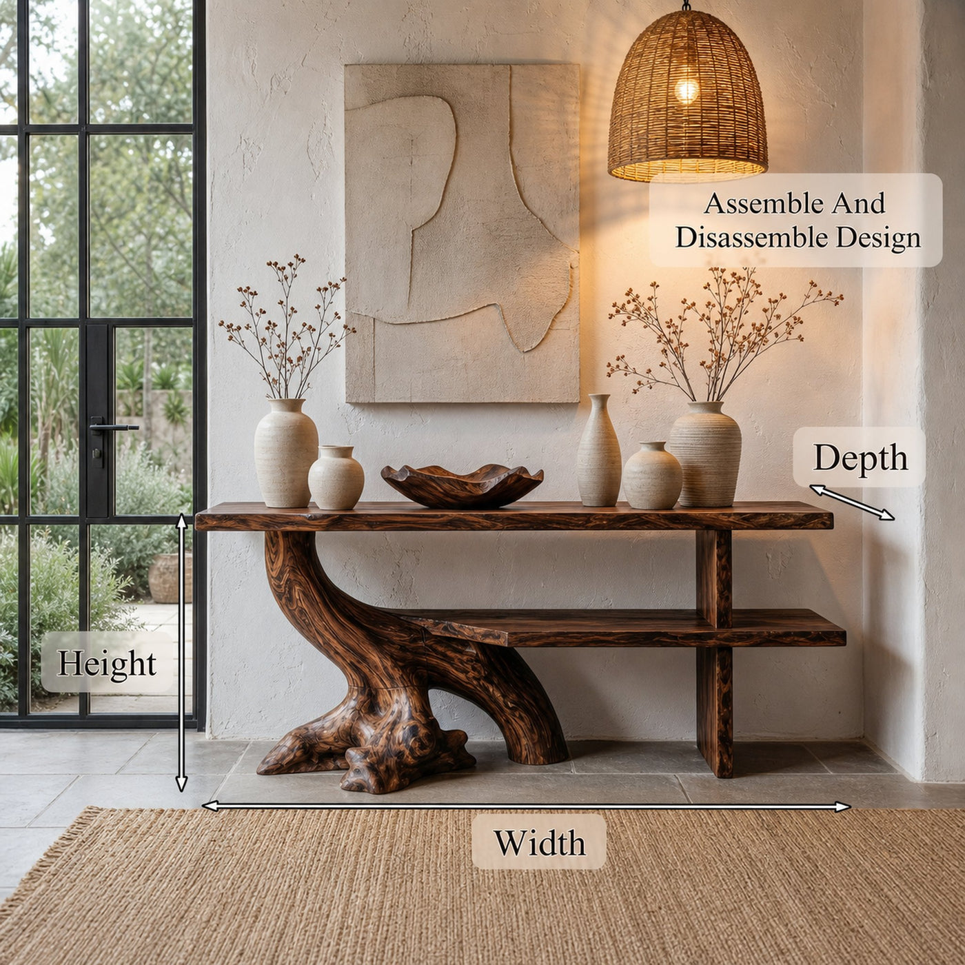 Organic Console Table With Sculptural Tree Branch Base For Entryway And Living Room - product view 8