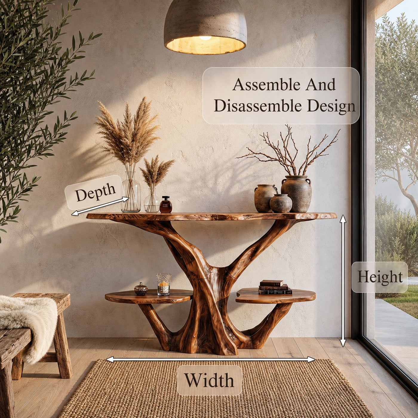 Organic Console Table With Sculptural Tree Branch Base For Entryway And Living Room - product view 8