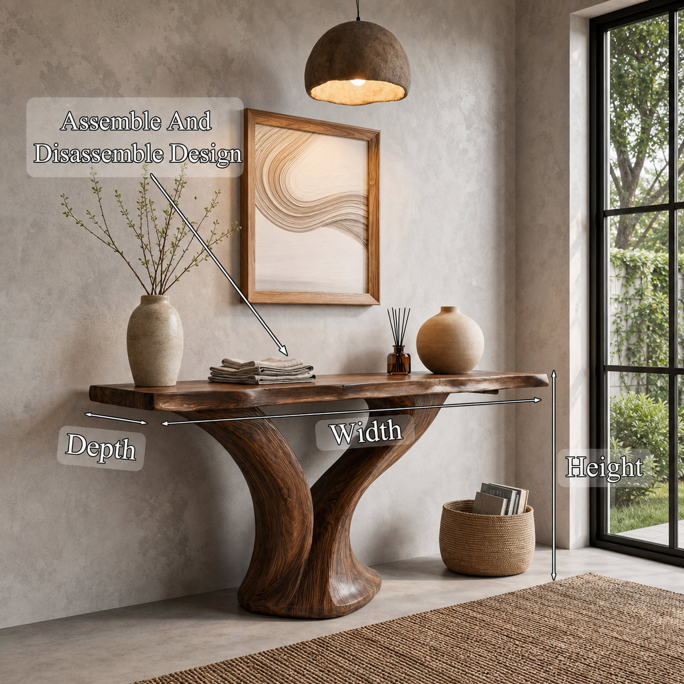Organic Console Table With Sculptural Twin Curved Base For Entryway And Living Room - product view 8