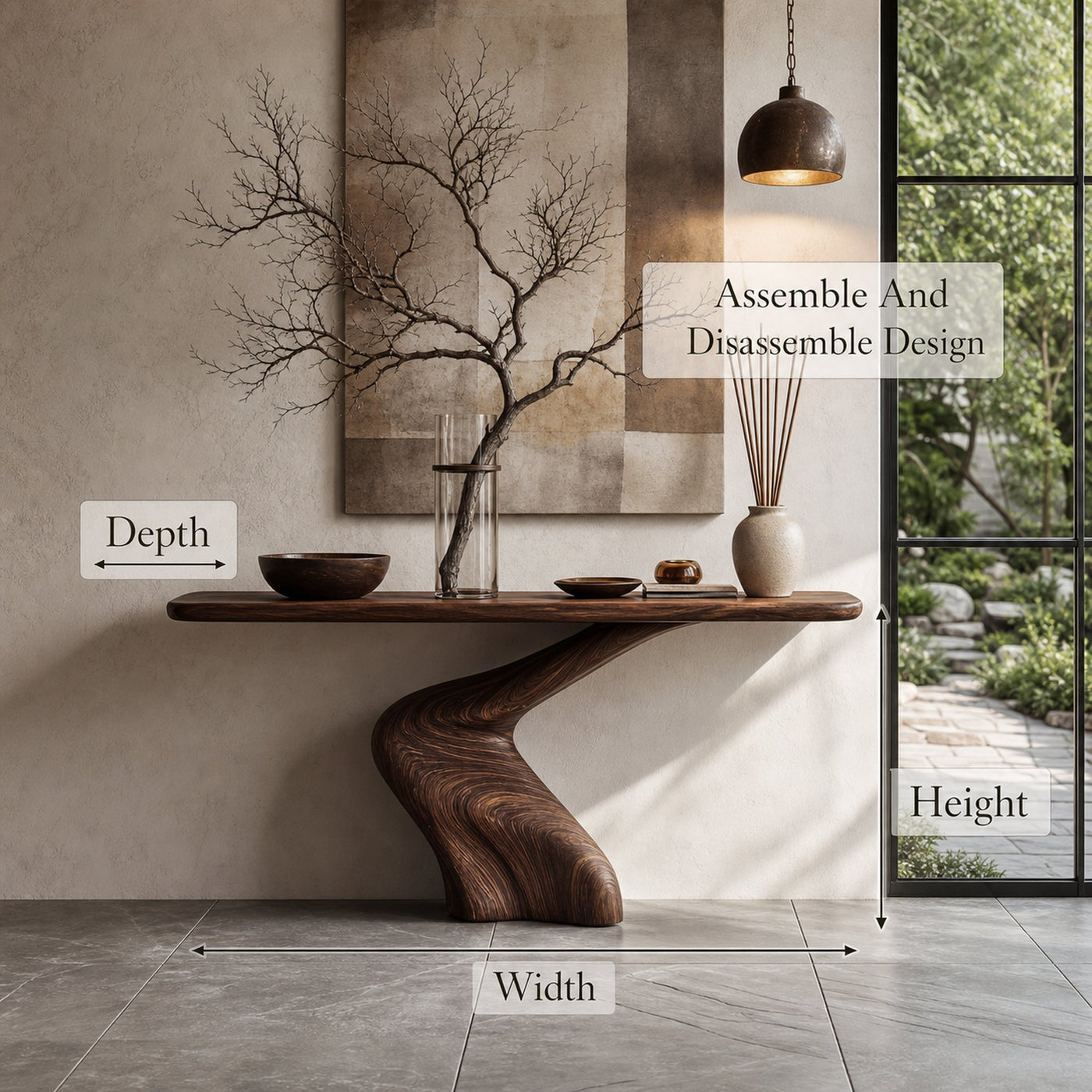 Organic Console Table With Sculptural Twisted Solid Wood Base For Entryway And Living Room - product view 8