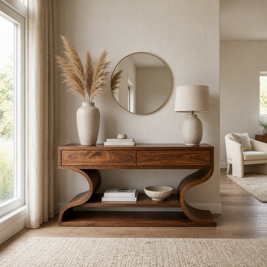 Organic Console Table With Two Curved Sides For Living Room