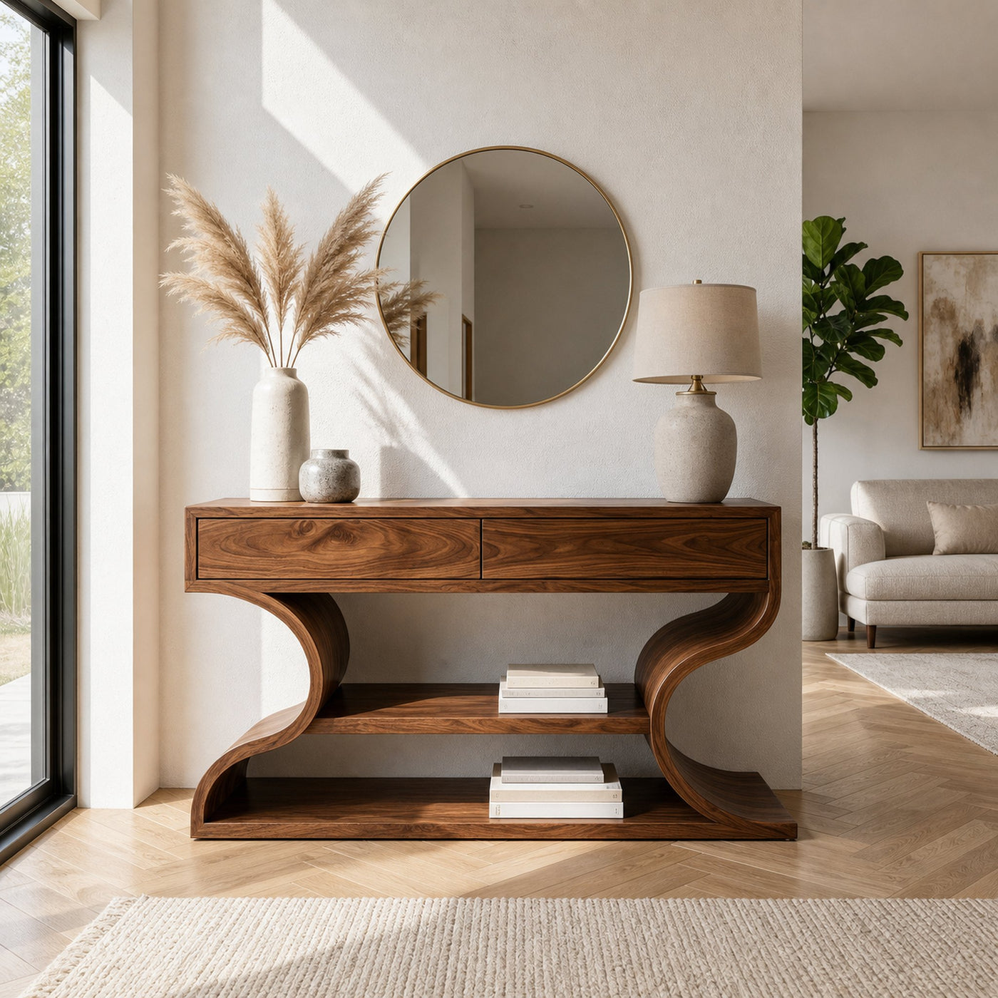 Organic Console Table With Two Curved Sides For Living Room - product view 6