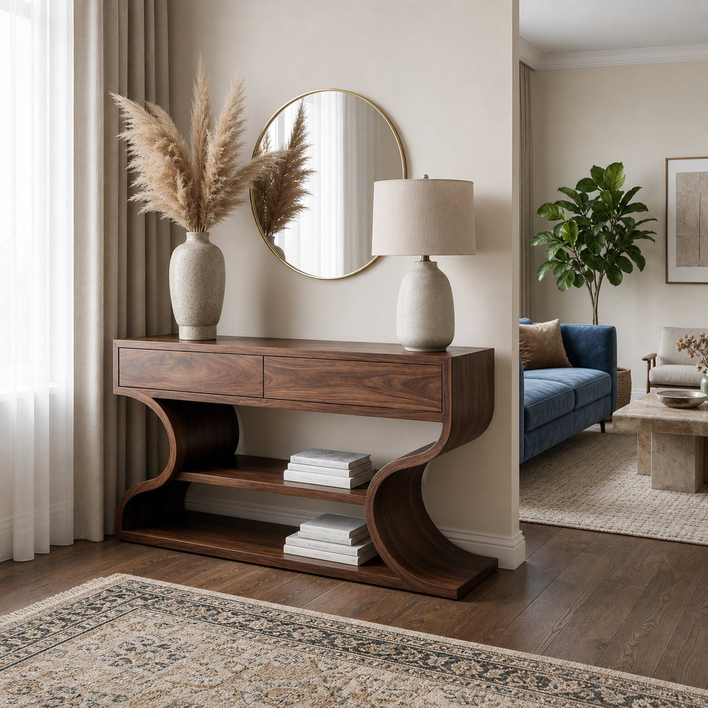 Organic Console Table With Two Curved Sides For Living Room - product view 7