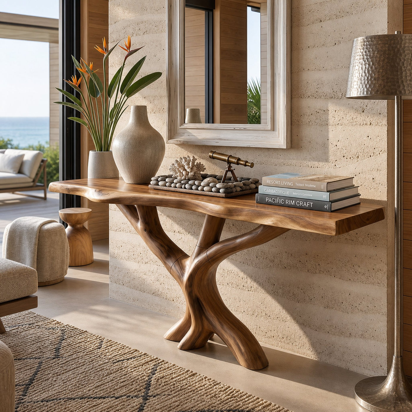 Organic Coral Base Console Table Luxury Beach House