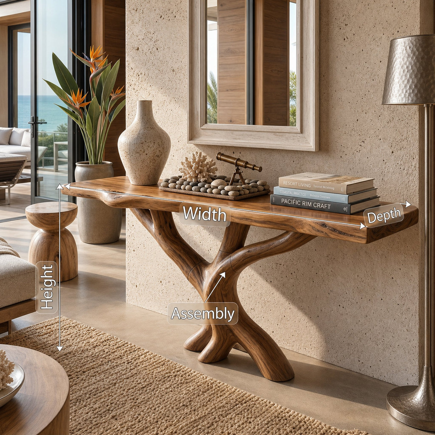 Organic Coral Base Console Table Luxury Beach House - product view 8