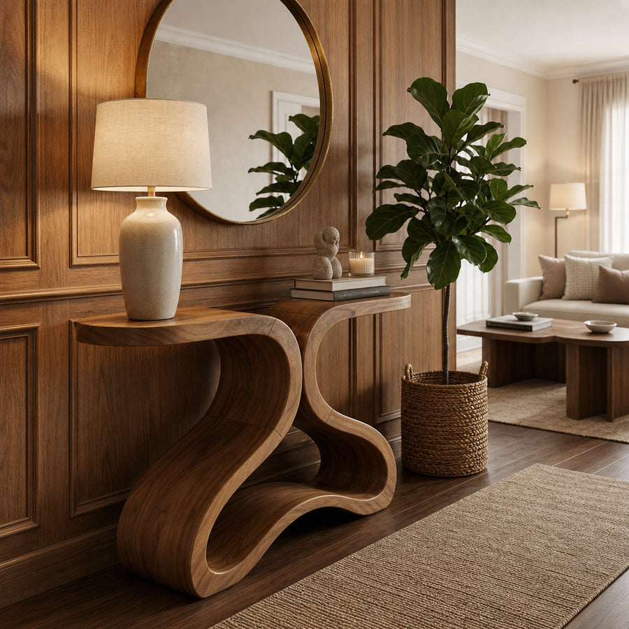 Organic Curved Console Table For Entryway And Living Room