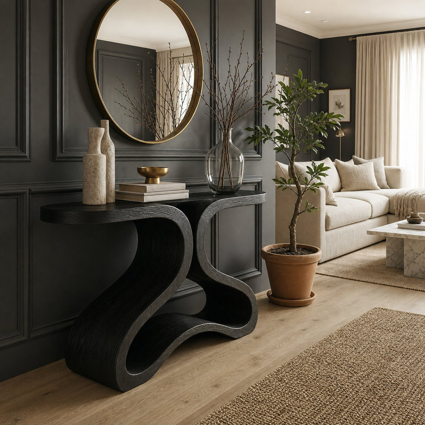 Organic Curved Console Table For Entryway And Living Room - product view 4