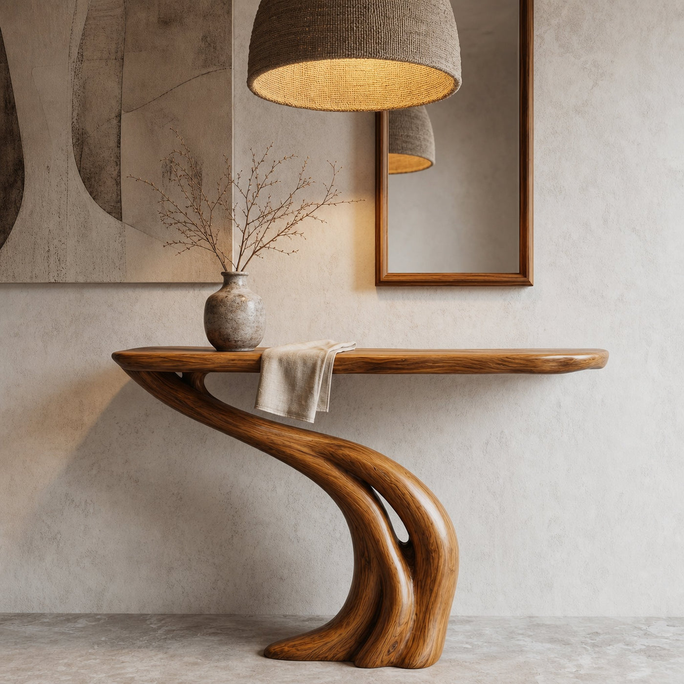 Organic Curved Console Table With Soft Flowing Wood Base For Entryway And Living Room - product view 6