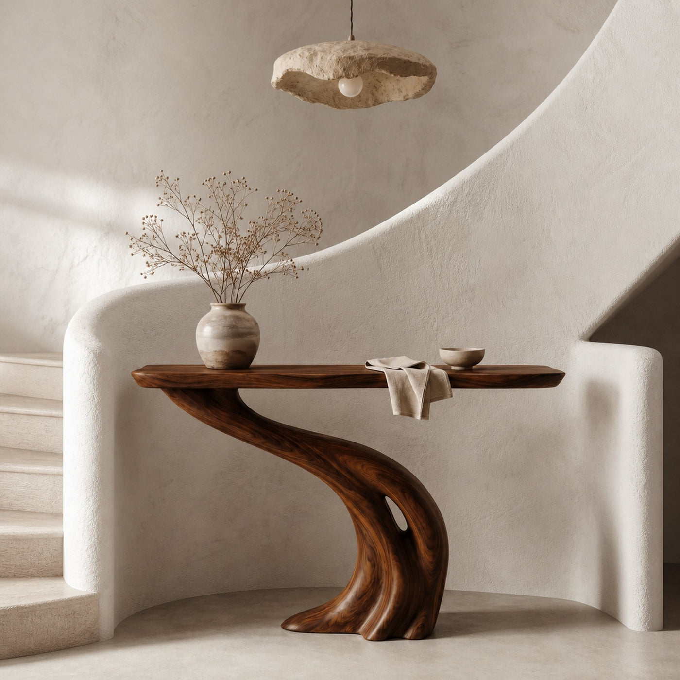 Organic Curved Console Table With Soft Flowing Wood Base For Entryway And Living Room - product view 7