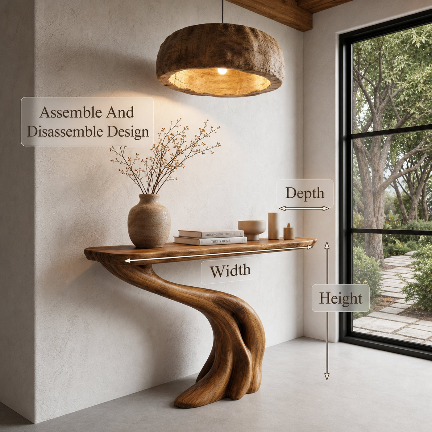 Organic Curved Console Table With Soft Flowing Wood Base For Entryway And Living Room - product view 8