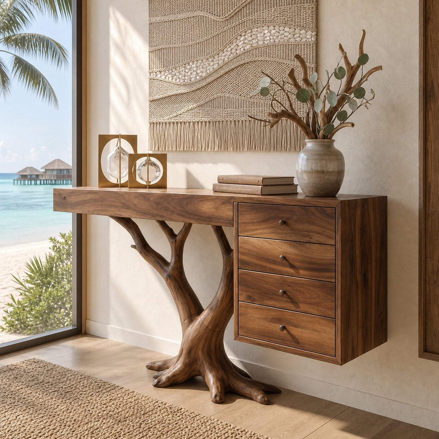 Organic Floating Console Table Designer Entryway