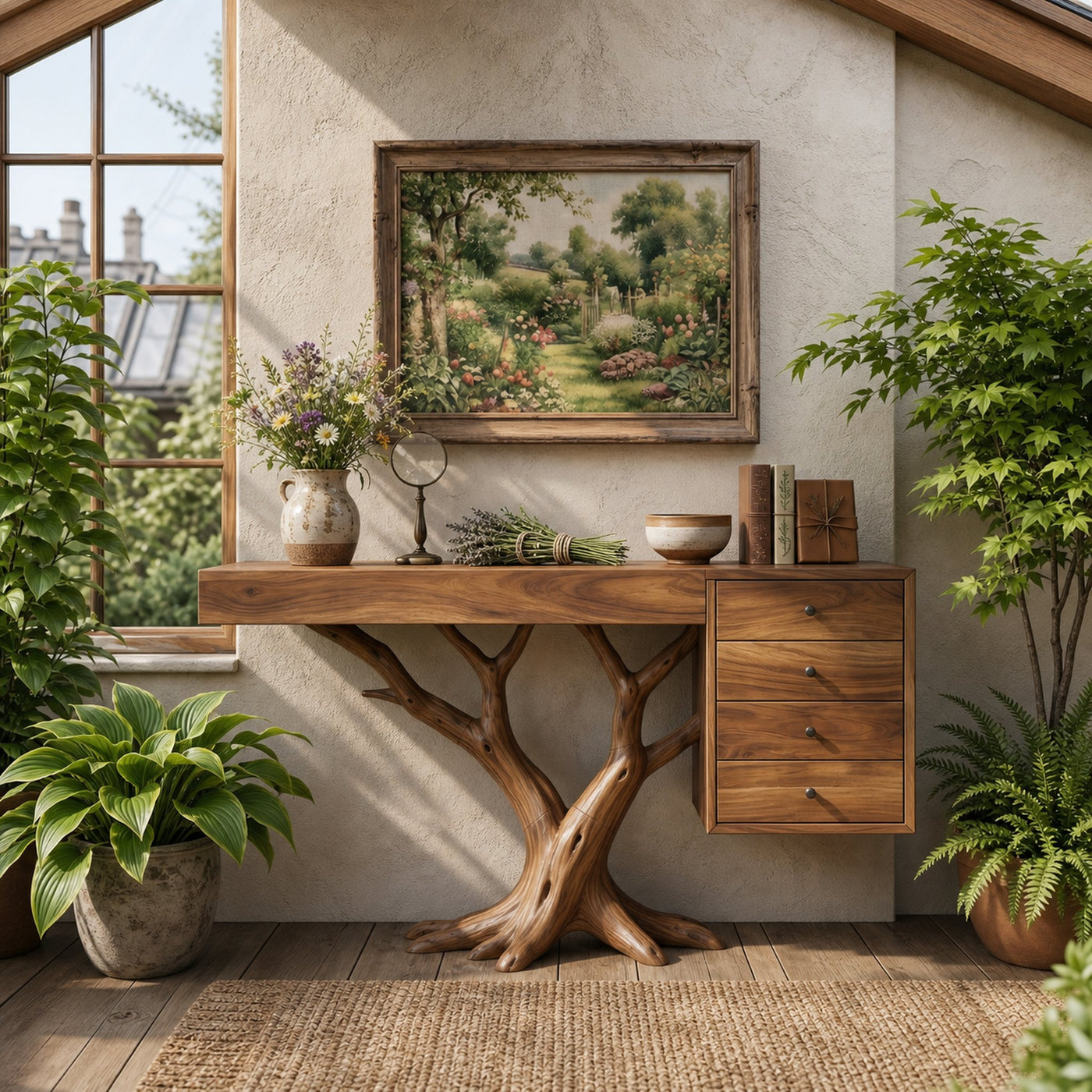 Organic Floating Console Table Designer Entryway - product view 3