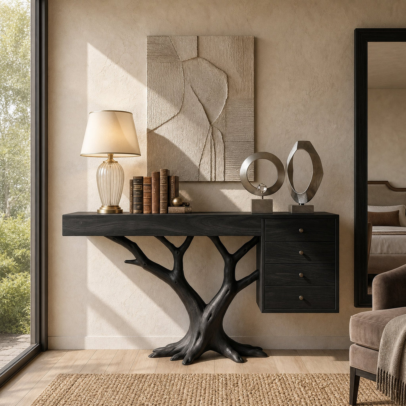 Organic Floating Console Table Designer Entryway - product view 4