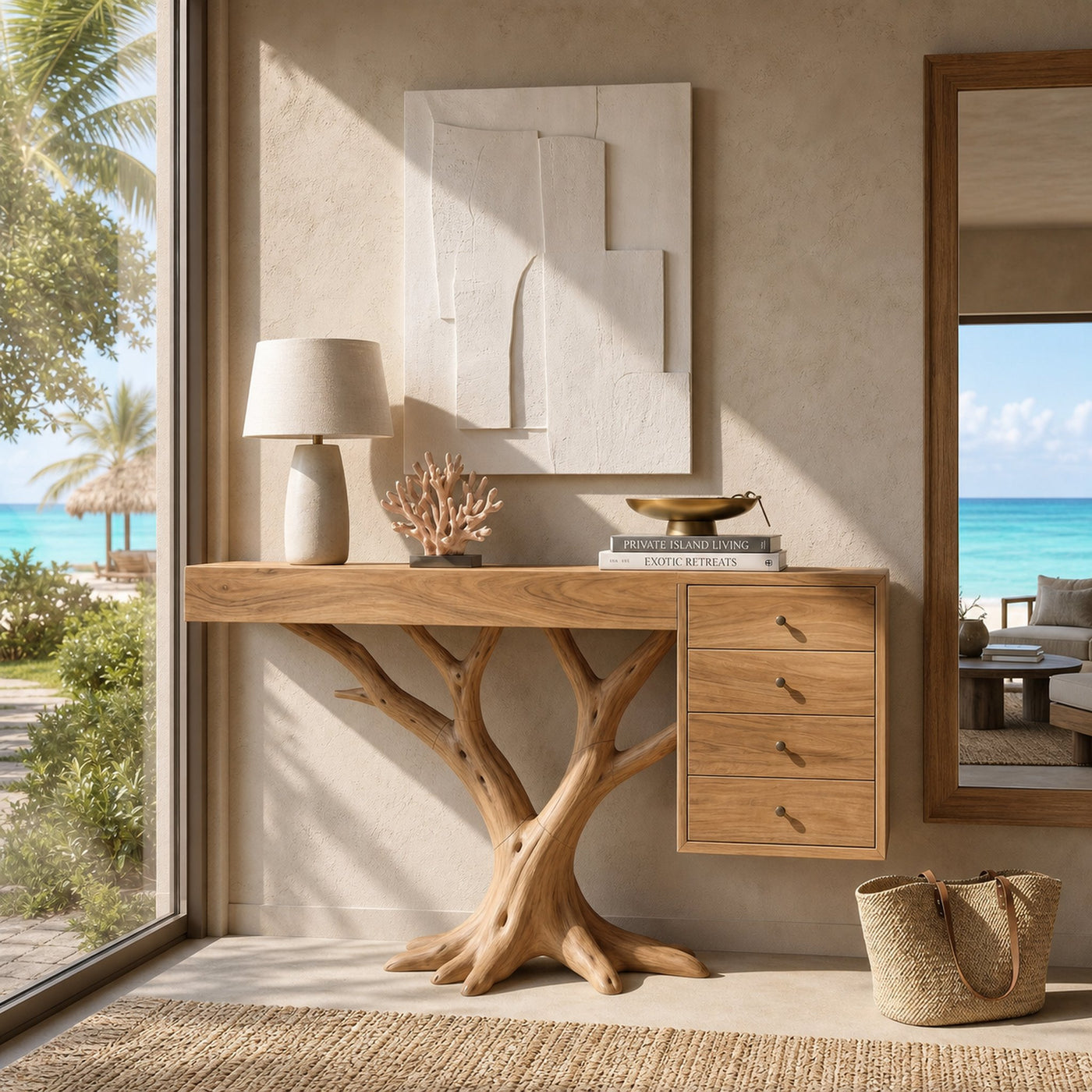 Organic Floating Console Table Designer Entryway - product view 5