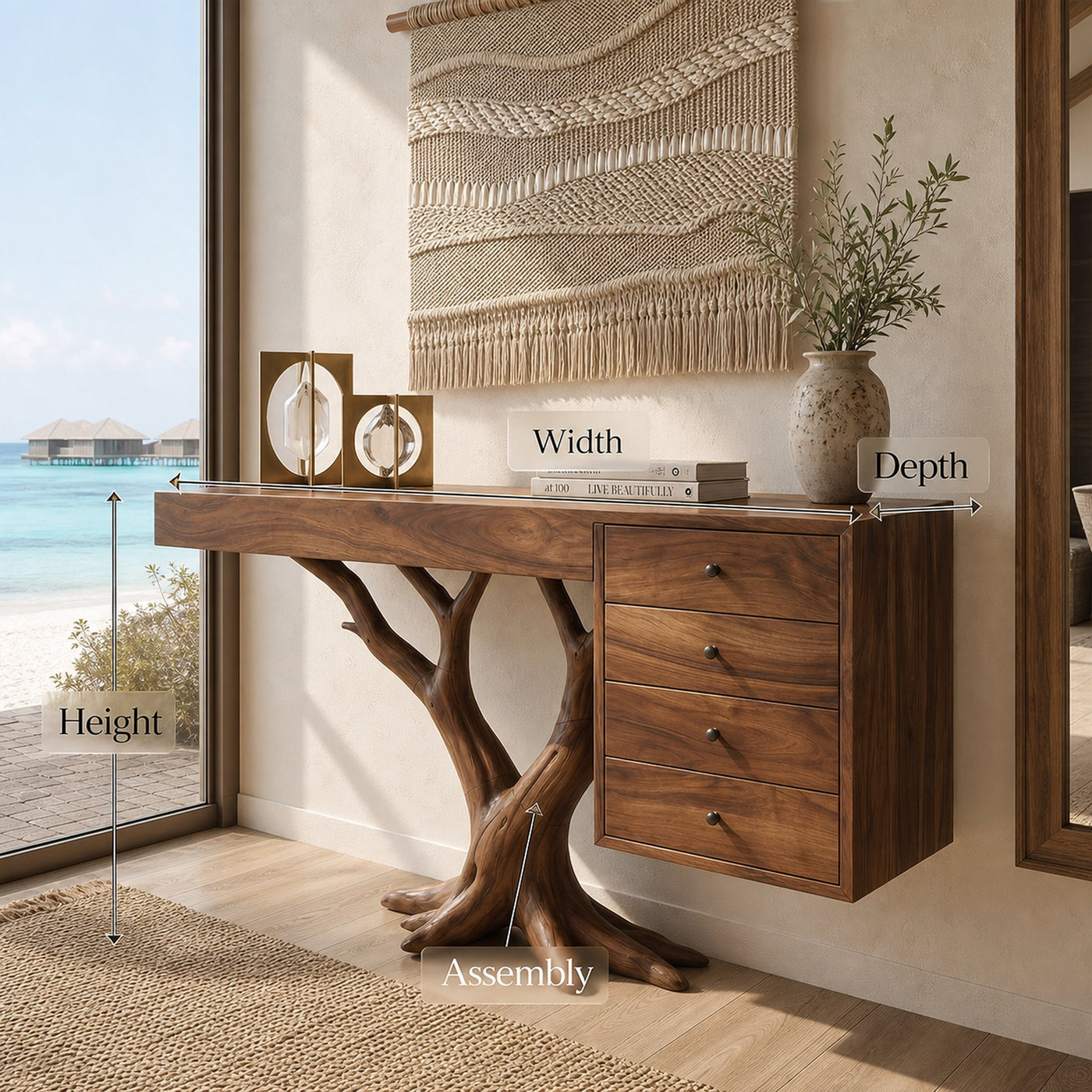 Organic Floating Console Table Designer Entryway - product view 8