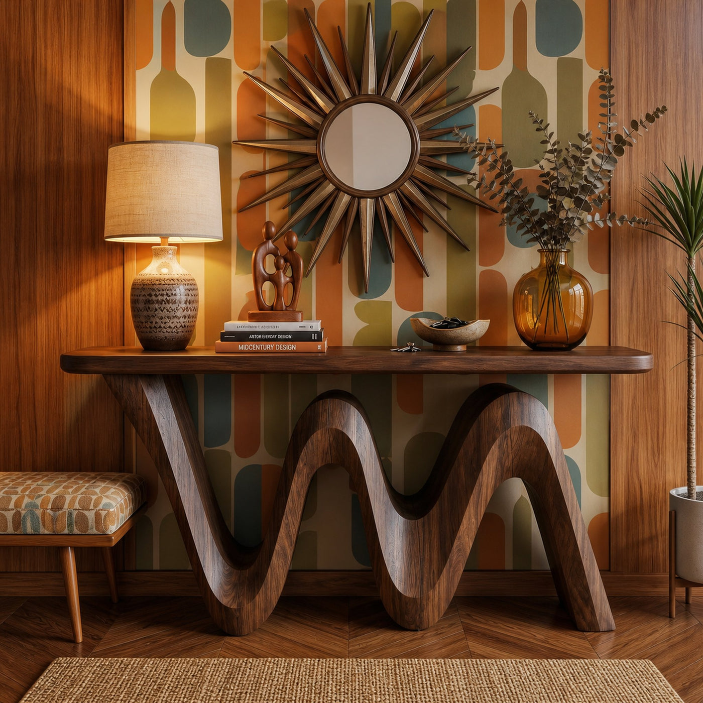 Organic Flow Console Table Solid Wood Sculptural Wave Base Entryway Or Hallway - product view 7