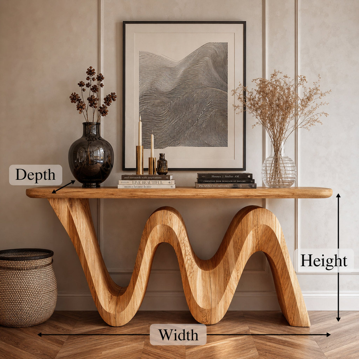 Organic Flow Console Table Solid Wood Sculptural Wave Base Entryway Or Hallway - product view 8