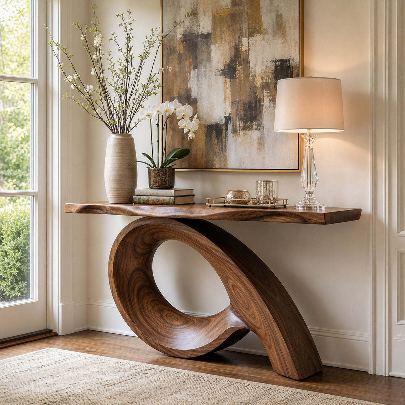 Organic Fluted Base Console Table Contemporary Entryway