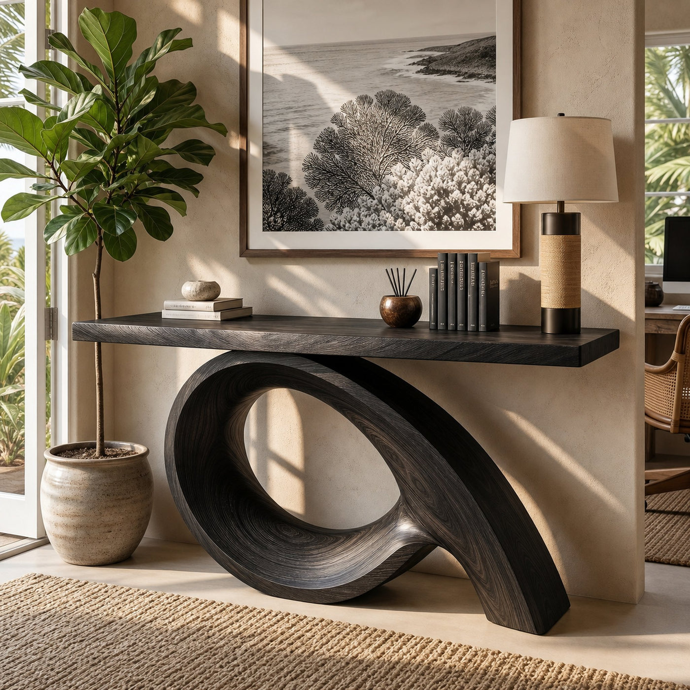 Organic Fluted Base Console Table Contemporary Entryway - product view 4
