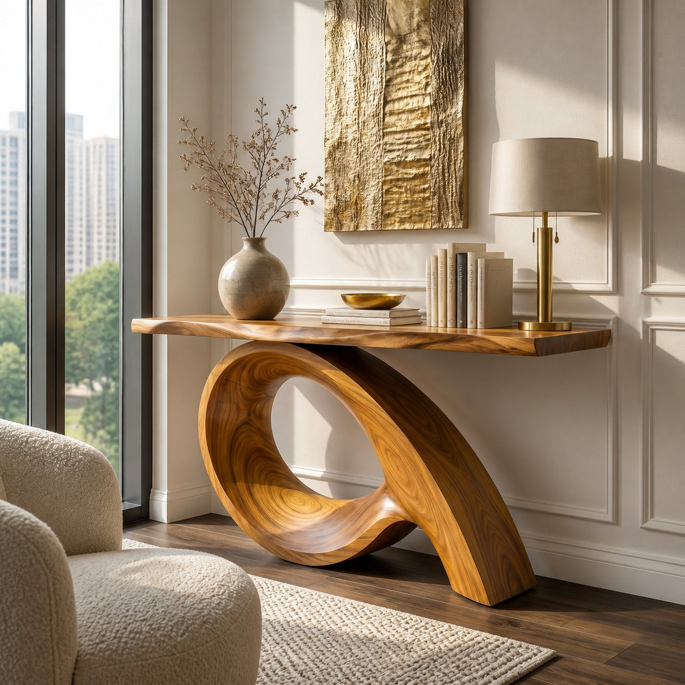 Organic Fluted Base Console Table Contemporary Entryway - product view 5