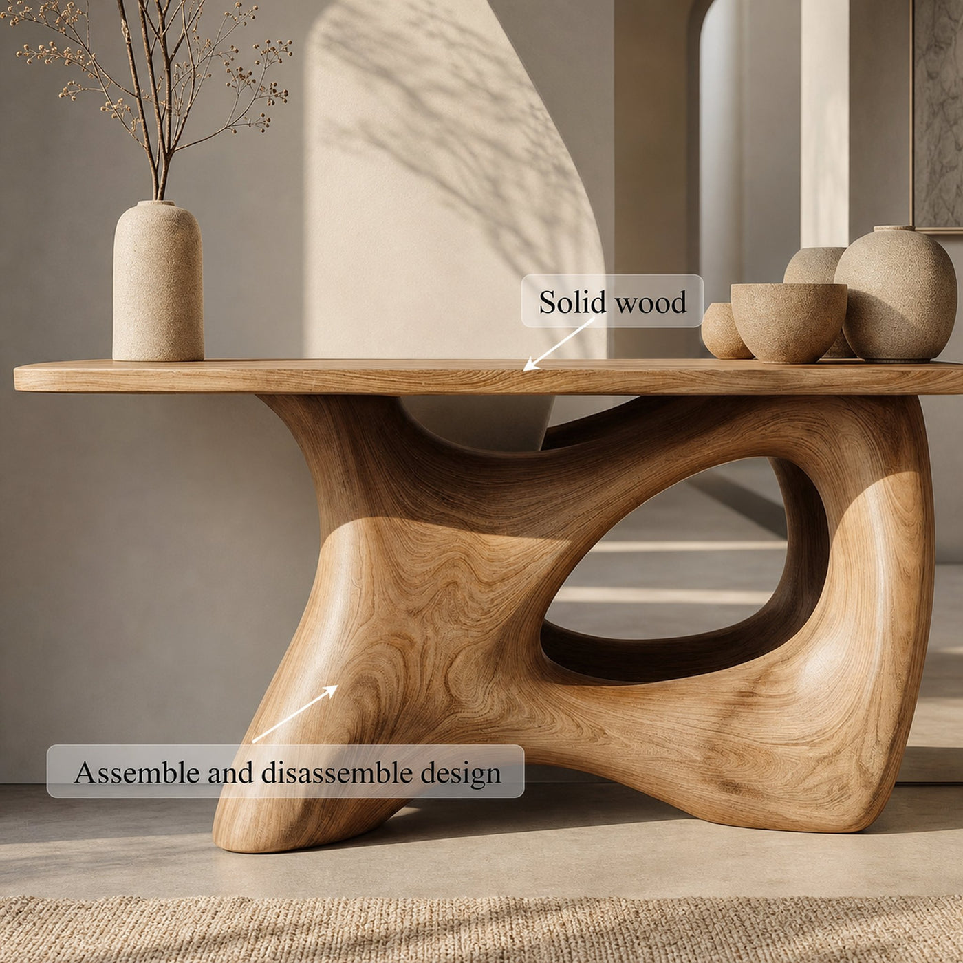 Organic Freeform Base Console Table Entryway Hallway Living Room - product view 4