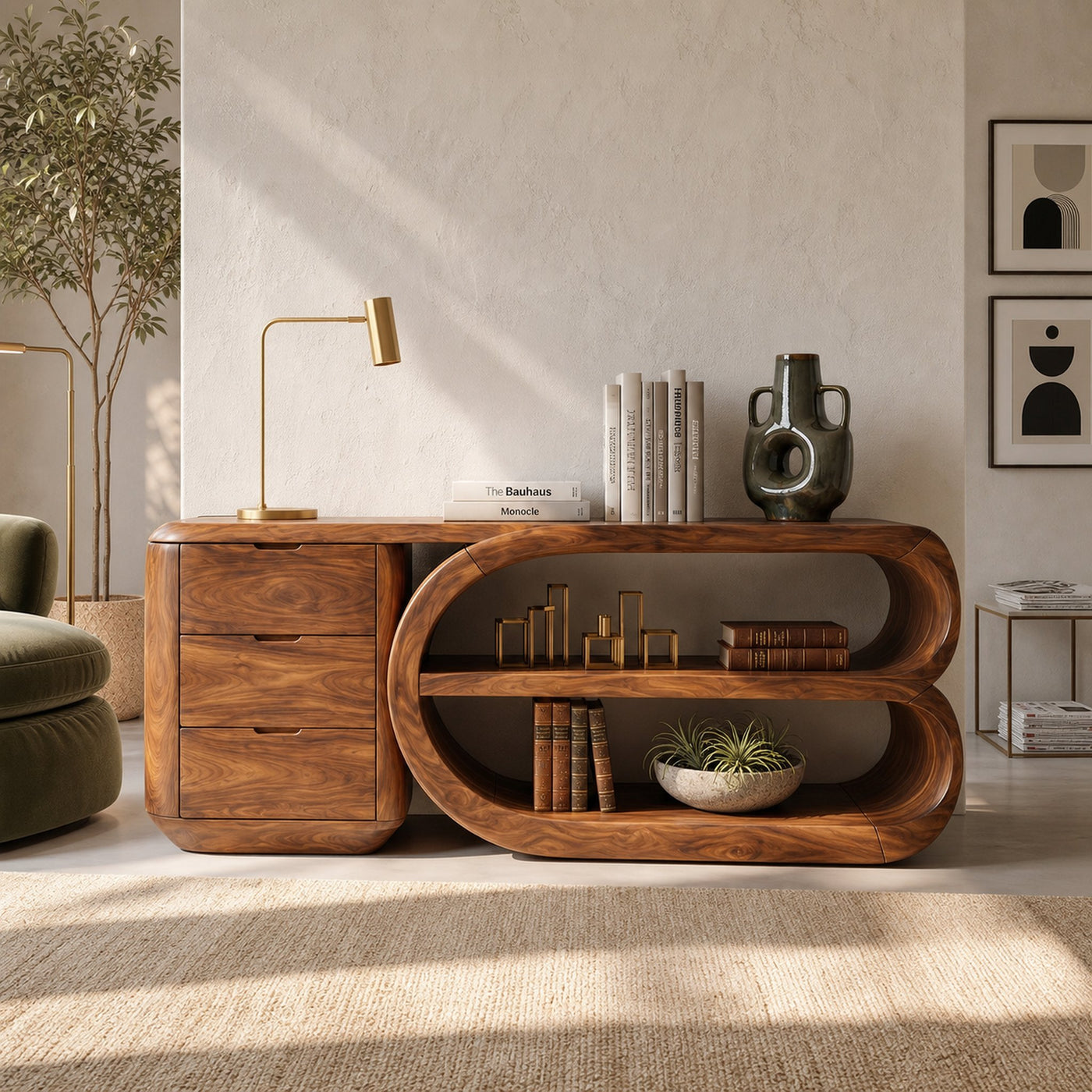 Organic Geometric Console Table Luxury Entryway