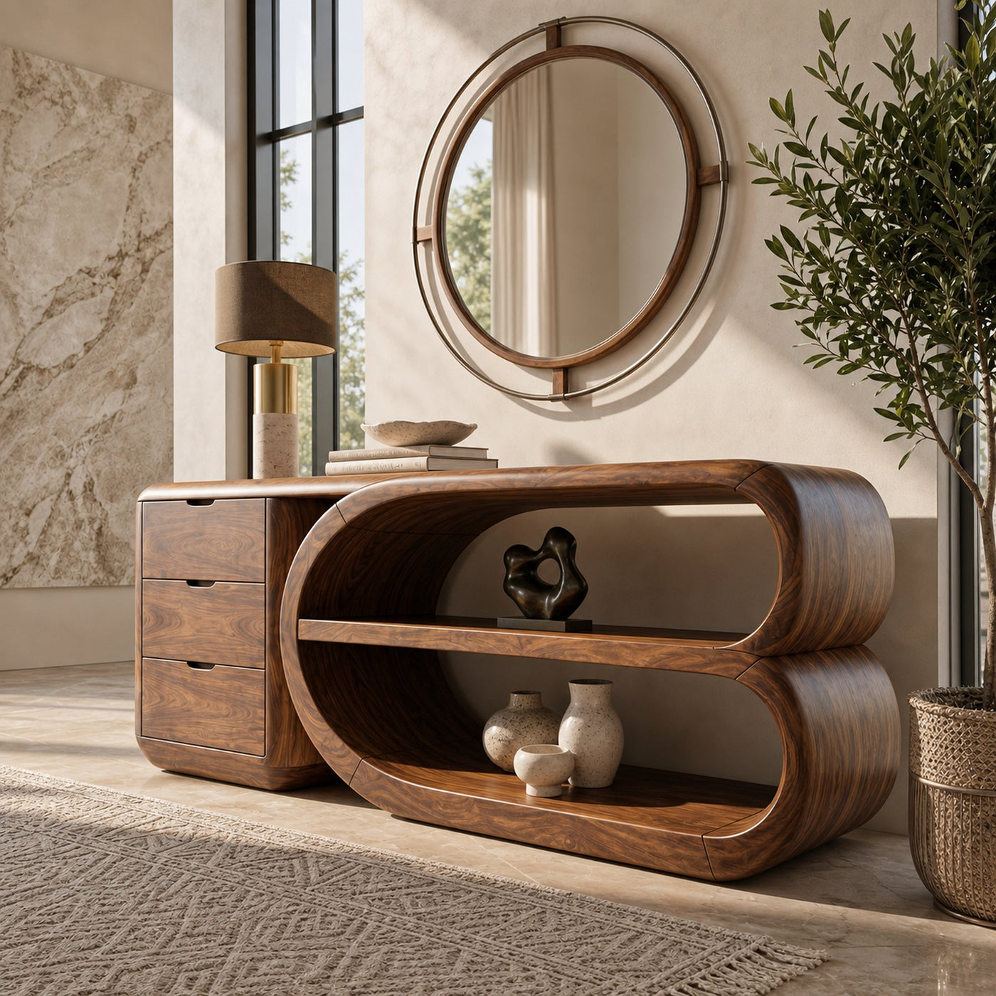 Organic Geometric Console Table Luxury Entryway - product view 3