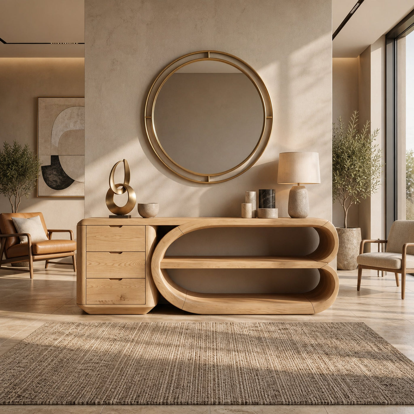 Organic Geometric Console Table Luxury Entryway - product view 5