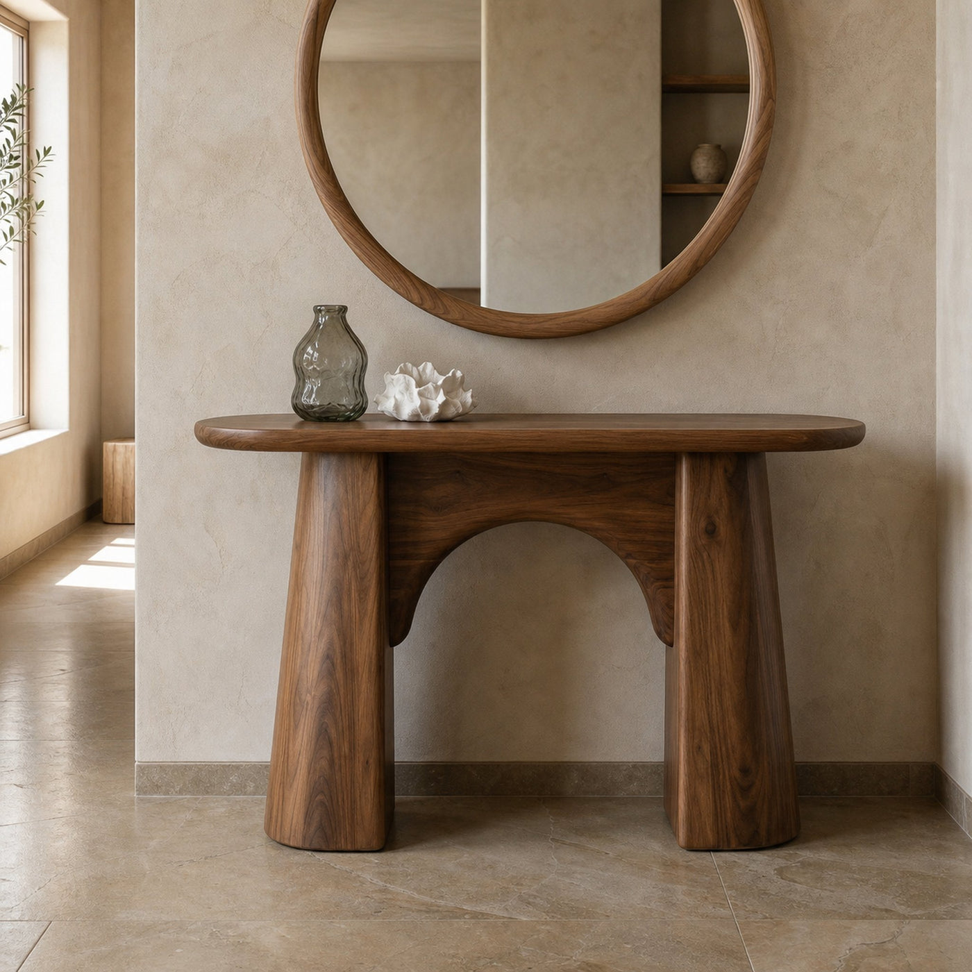 Organic Minimalist Console Table Solid Wood Living Room