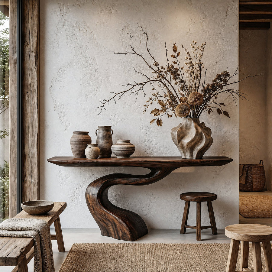 Organic Modern Console Table With Artistic Tree Root Base For Entryway