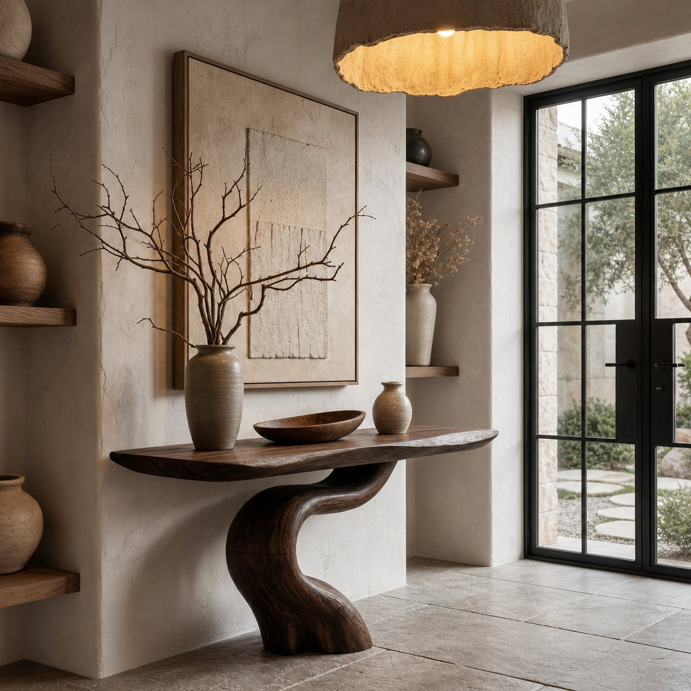 Organic Modern Console Table With Artistic Tree Root Base For Entryway - product view 2