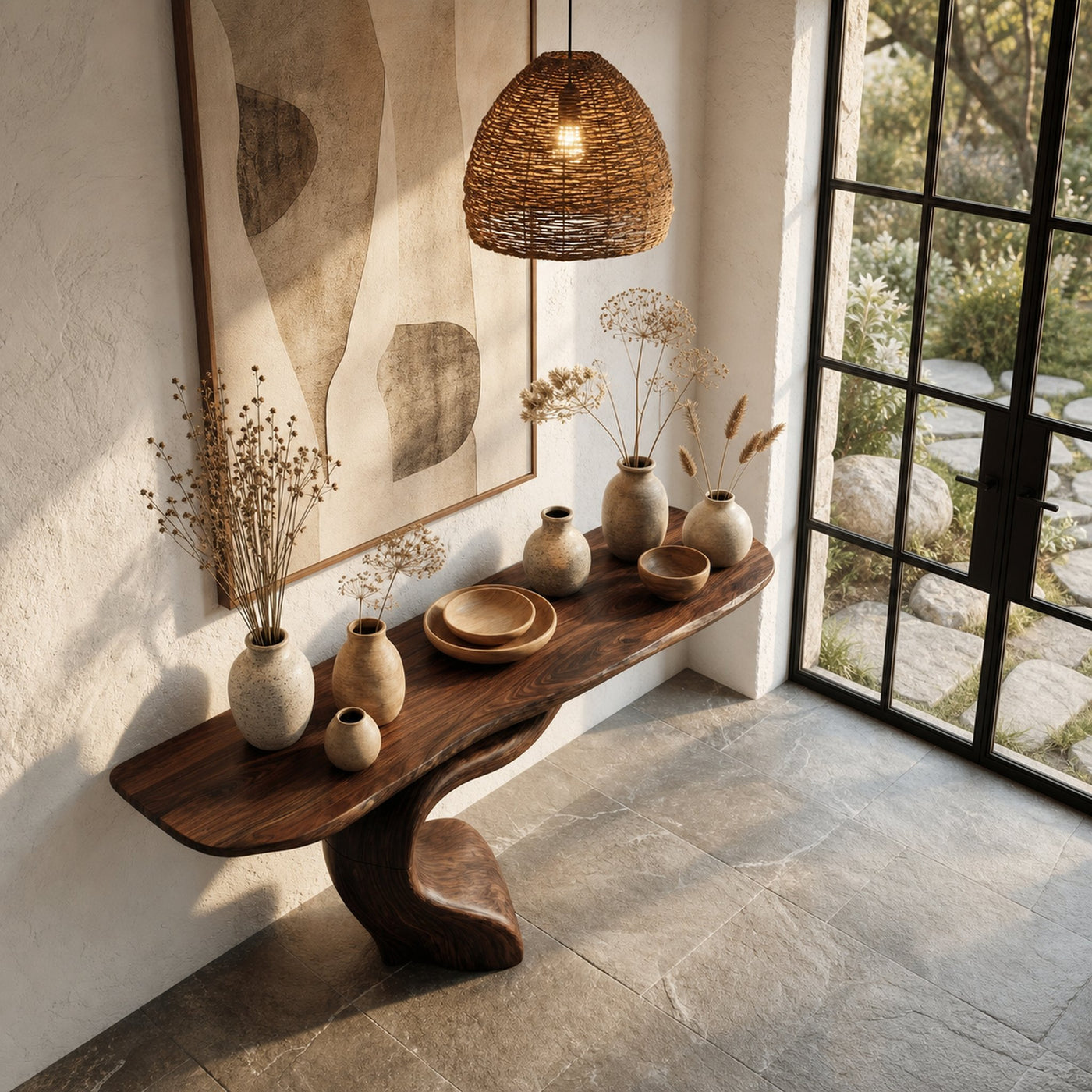 Organic Modern Console Table With Artistic Tree Root Base For Entryway - product view 3