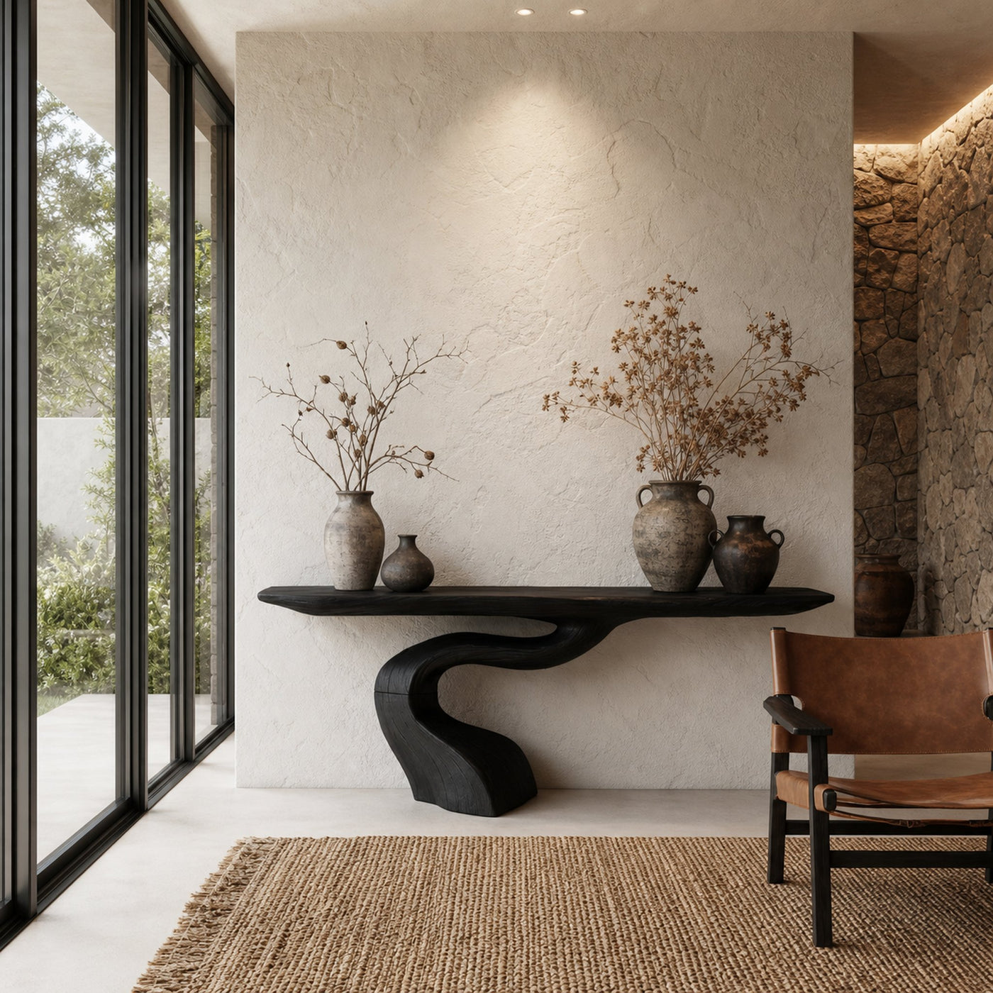 Organic Modern Console Table With Artistic Tree Root Base For Entryway - product view 4