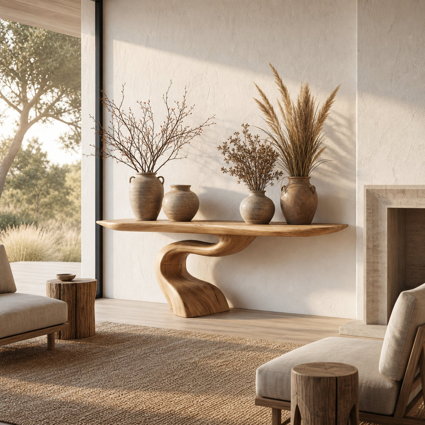 Organic Modern Console Table With Artistic Tree Root Base For Entryway - product view 5